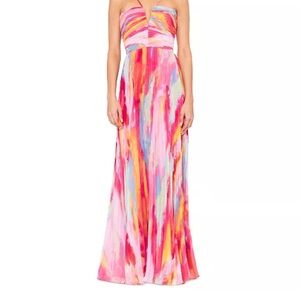Xscape Pink and Orange Strapless Gown for Prom